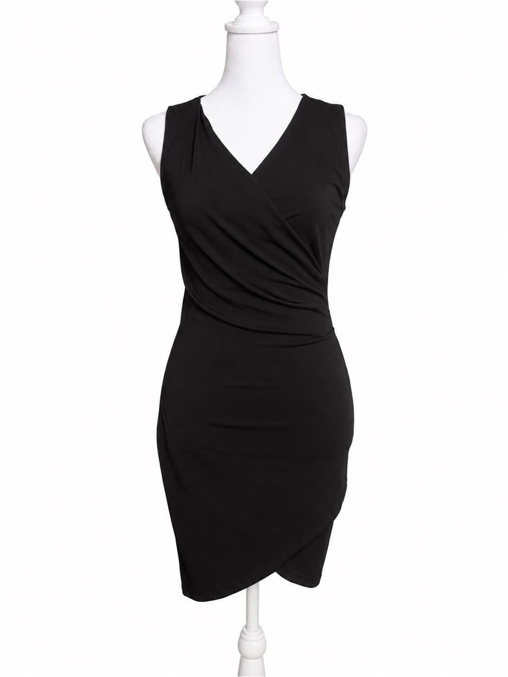 TaROO Women’s S Black Ruched Faux Wrap Surplice Bodycon Stretch Dress NWT